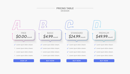 Minimal pricing table infograph
