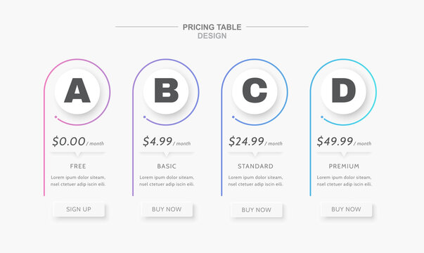 Pricing table for UI web page
