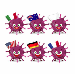 Coronaviridae cartoon character bring the flags of various countries