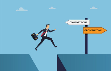 Businessman jumping to growth zone concept, take action for success illustration