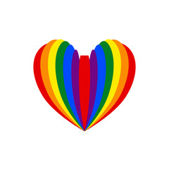 LGBT flag in heart format, contains the colors: Red, orange, yellow, green, blue and purple.