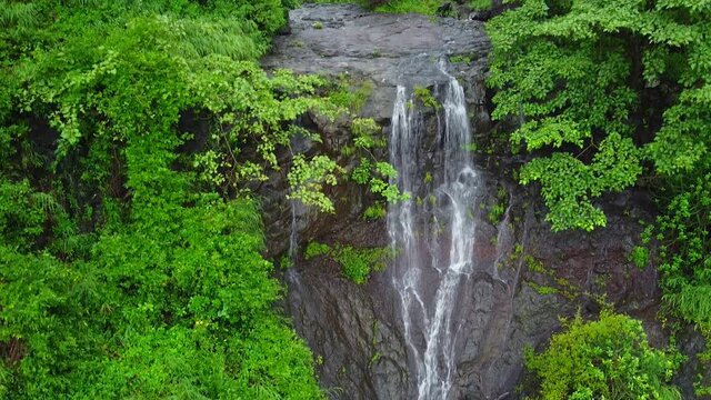 Drone Shot of Beautiful Waterfall on the hill. Pavagadh waterfall also known as kuniya Mahadev waterfall