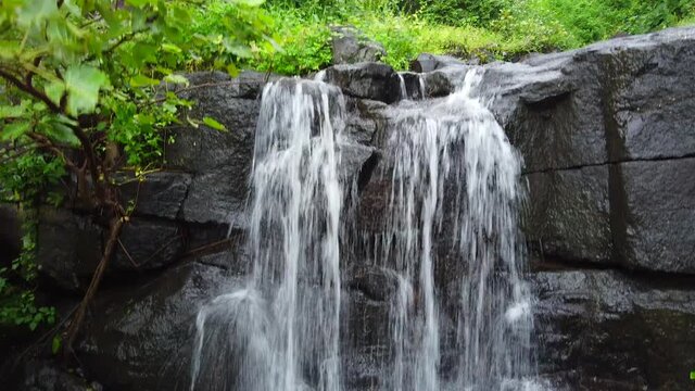 Drone Shot of Beautiful Waterfall on the hill. Pavagadh waterfall also known as kuniya Mahadev waterfall