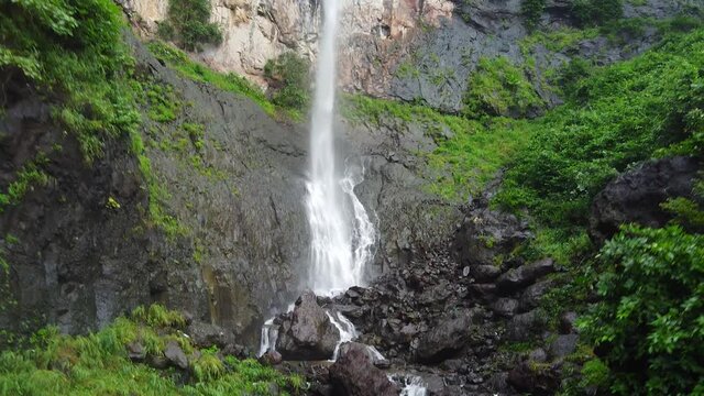 Drone Shot of Beautiful Waterfall on the hill. Pavagadh waterfall also known as kuniya Mahadev waterfall