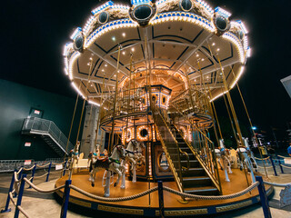 The light from the carousel at night