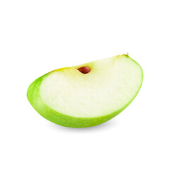 Vector realistic 3d the green apple wedge. Images of green apple slice with bone. Isolated illustration on white background.