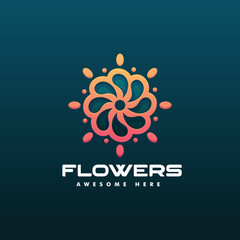 Vector Logo Illustration Flower Gradient Line Art Style.