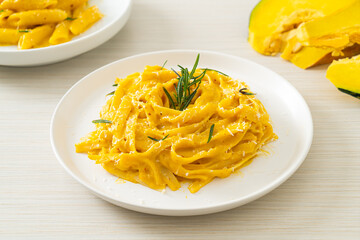 fettuccine pasta with butternut pumpkin creamy sauce
