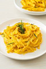 fettuccine pasta with butternut pumpkin creamy sauce