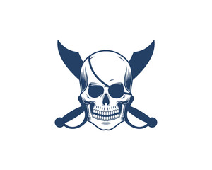 Pirate skull with pirate sword crossed behind
