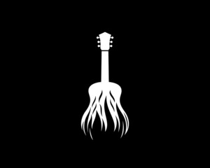 Guitar silhouette with fire flame inside