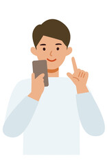 Man cartoon character. People face profiles avatars and icons. Close up image of man using smartphone.
