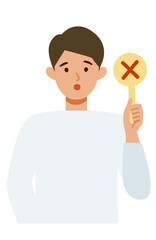 Man cartoon character. People face profiles avatars and icons. Close up image of man having warning expression .