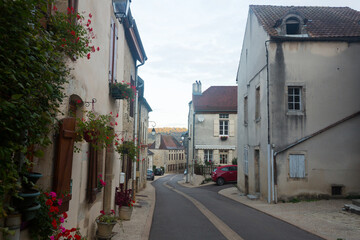 Fototapeta na wymiar View of streets of the French town Bligny-sur-Ouche in France, Europe