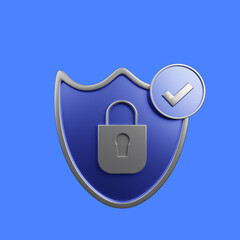 3d illustration of security concept shield with padlock checklist icon