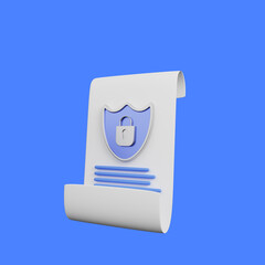 3d illustration of security concept shield padlock with paper