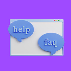 3d illustration of help faq page chat bubble