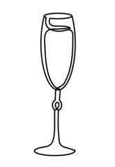Drawing line wineglass of champagne on the white background