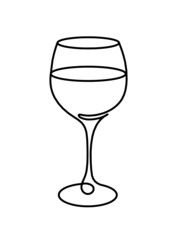 Drawing line wineglass of champagne on the white background