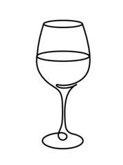 Drawing line wineglass of champagne on the white background