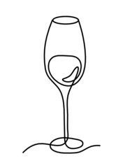 Drawing line wineglass of champagne on the white background