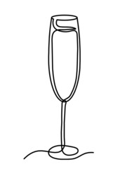 Drawing line wineglass of champagne on the white background