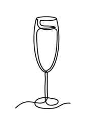 Drawing line wineglass of champagne on the white background