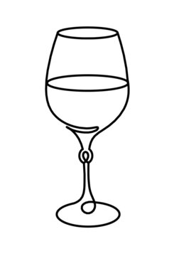 Drawing line wineglass of champagne on the white background