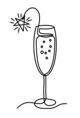 Drawing line wineglass of champagne on the white background