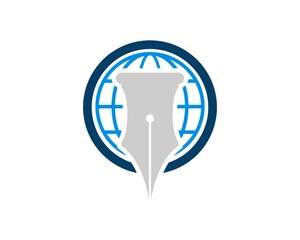 Circle shape with abstract globe and pen writer inside