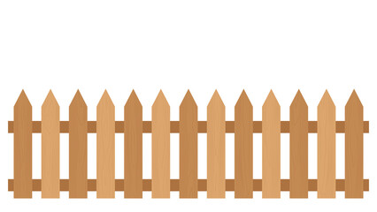 Orange wooden fence isolated on white background with parallel plank old. Vector illustration