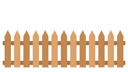 Orange wooden fence isolated on white background with parallel plank old. Vector illustration