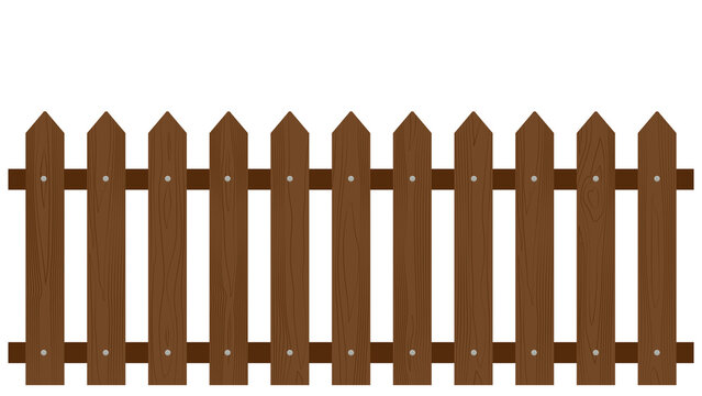 Brown wooden fence isolated on white background with parallel plank old. Vector illustration