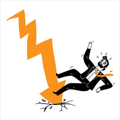 Stock graph arrows fall on business people