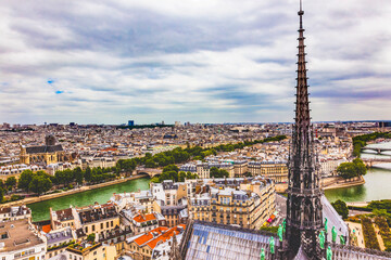 Notre Dame View Spirelet Seine River Old Buildings Paris France