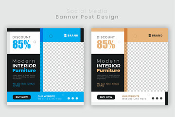 interior product social media post for Real estate house Furniture square banner design set.