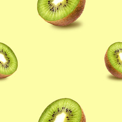 Juicy kiwi on a bright background, seamless pattern.