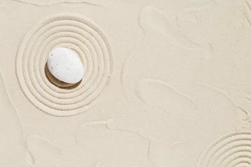 Aluminium Prints Stones in the sand Zen garden meditation sandy background  White stone and lines on sand