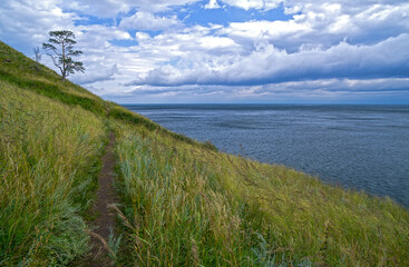 Trail on the high shore of Lake Baikal.