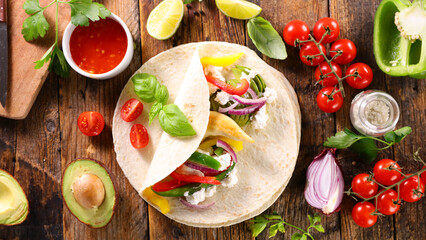 fajita with vegetable and dip sauce