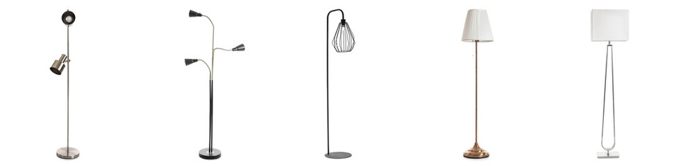 Stylish stand lamps on white background