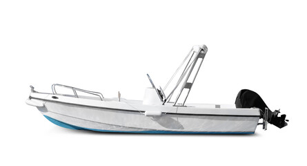 Modern motor boat on white background