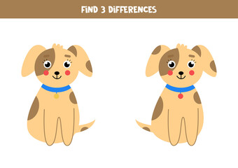 Find three differences between two cartoon dogs.