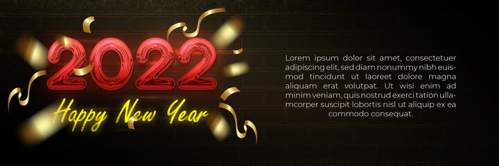 Happy new year 2022 neon glow banner template