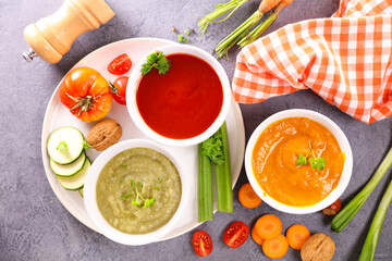 bowl of vegetable soup- top view
