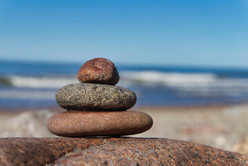 Balanced stack of stones or rocks on a beach