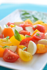 Colorful Cherry Tomato and Mozzarella Cheese Salad with Basil, Insalata Caprese