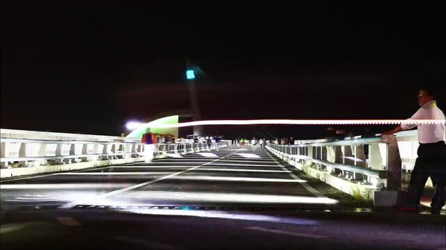 한국, 대한민국, 강정보, 다리, 타임랩스, 밤, 저녁, 사람들, korea, daegu,city,night view, time lapse,Gangjeongbo, people