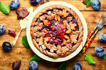 Autumn rustic plum cake