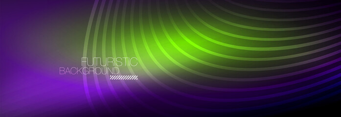 Dark abstract background with glowing neon circles. Trendy layout template for business or technology presentation, internet poster or web brochure cover, wallpaper